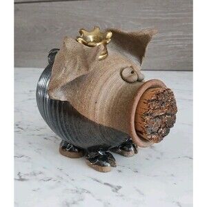 Vintage Studio Pottery Stoneware Piggy Bank Cork Snout Pig Folk Art Rustic ICOI